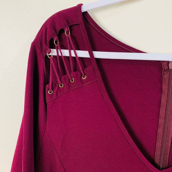 Kate & Mallory Plus Size 1X Women's 3/4 Sleeve Shift Dress Burgundy Wine Formal - Picture 6 of 9